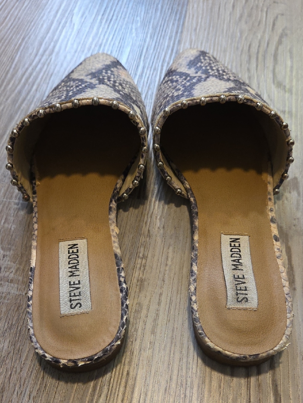 Steve Madden Snake-Print Pointed Slide Mules with Stud Trim - Picture 4 of 9